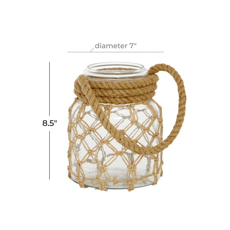 Clear Glass Candle Lantern with Rope Handle