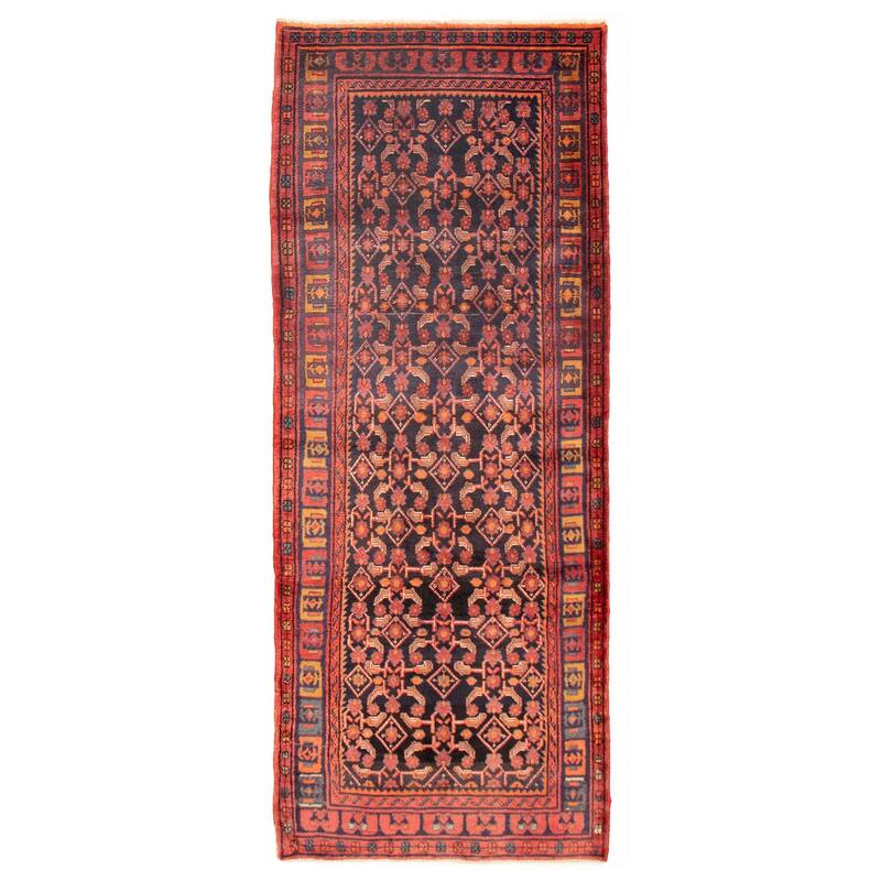 ECARPETGALLERY Hand-knotted Andelz Navy, Red Wool Rug - 3'9 x 9'7 - Dark Navy/ Red - 3'9 x 9'7