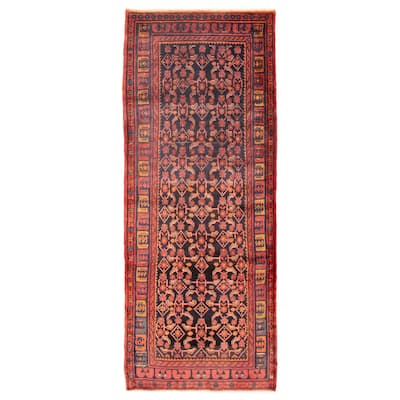ECARPETGALLERY Hand-knotted Andelz Navy, Red Wool Rug - 3'9 x 9'7