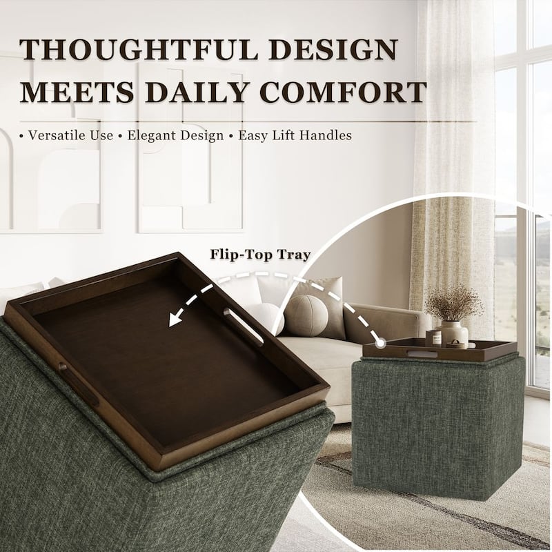 HomePop Storage Ottoman with Tray Top