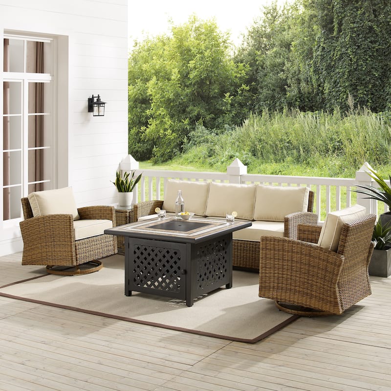 Crosley Bradenton 5Pc Swivel Rocker And Sofa Set W/Fire Table