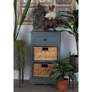 Cream, Teal, White or Brown Wood 2 Baskets and 1 Drawer Storage Unit - 16 x 13 x 28