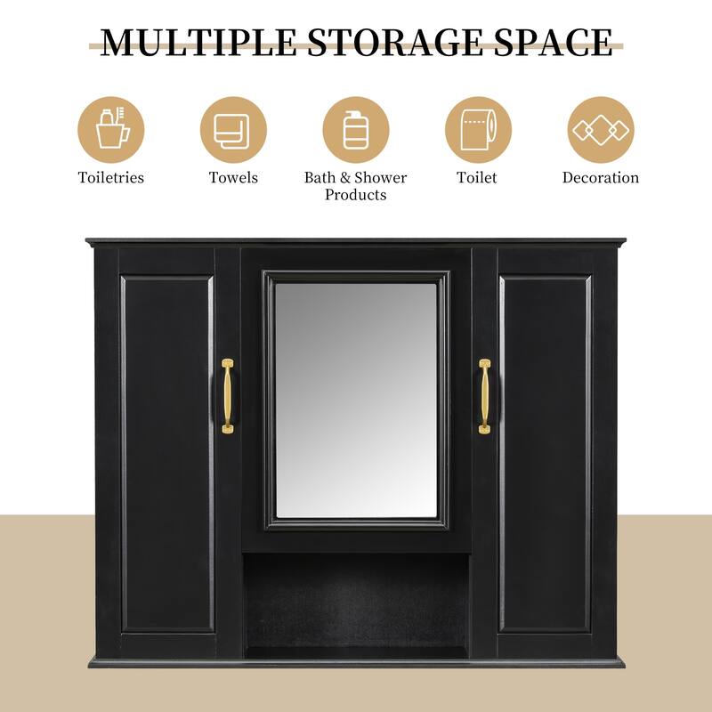 36" Medicine Cabinet, Wall Mounted Bathroom Storage Cabinet, Modern Bathroom Wall Cabinet with Mirror, Mirror Cabinet
