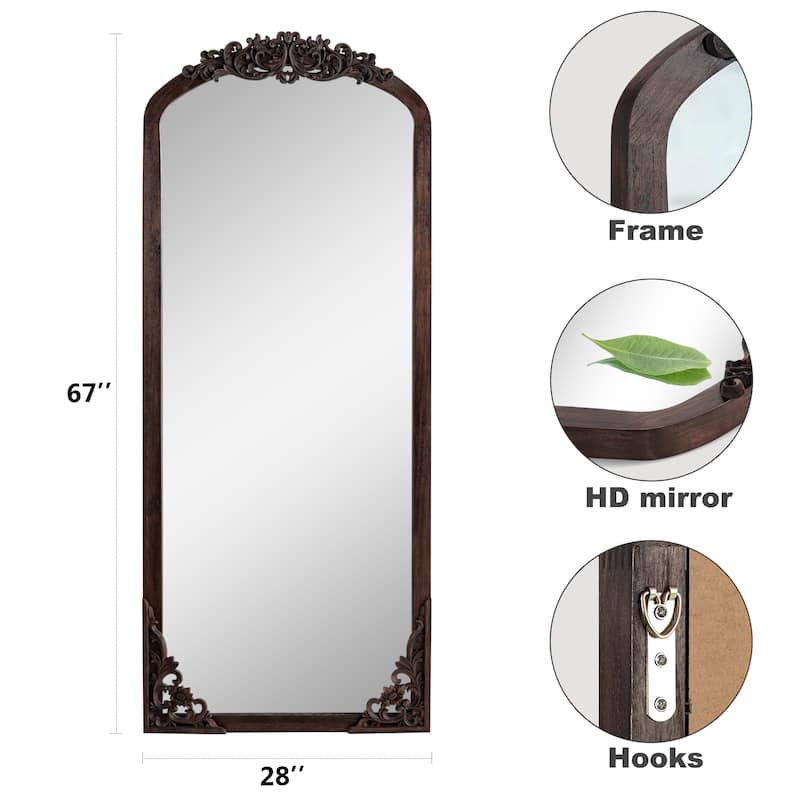Arched Full-Length Solid Wood Carving Floor Mirror - 67*28