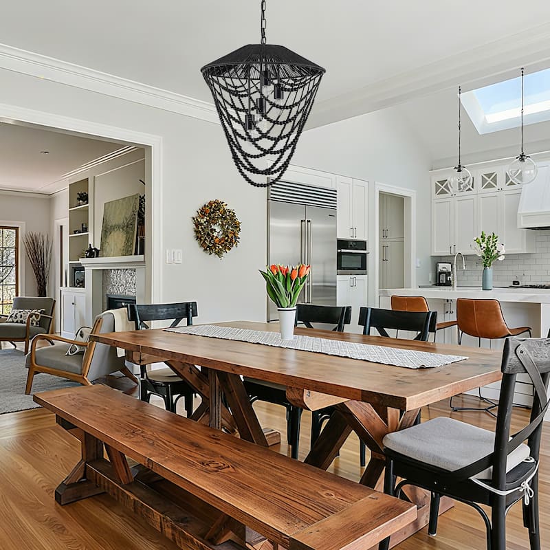 4-light Black Beaded Chandelier - 19.69"x19.69"x23.62"