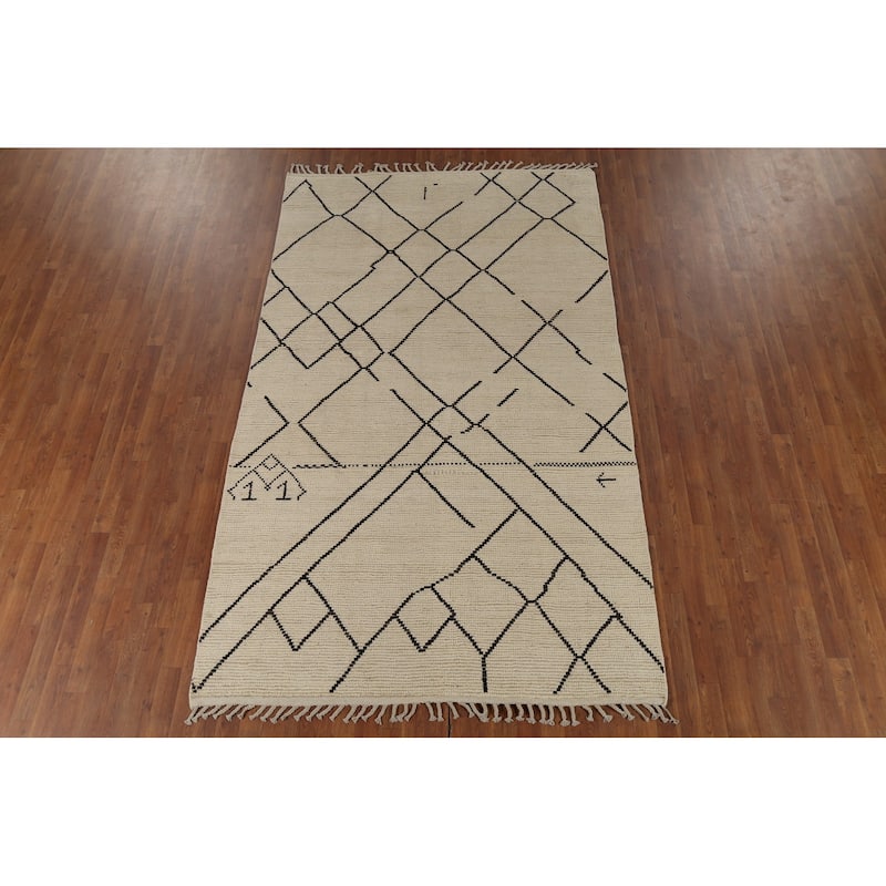 All-Over Geometric Moroccan Area Rug Hand-Knotted Wool Carpet - 7'9"x 9'8"