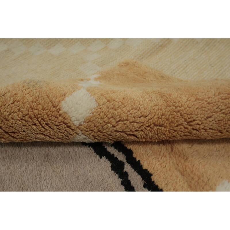 Hand Knotted Oriental 100% Wool Carpet Modern Geometric Yellow & Gold Moroccan Area Rug - 12' 1'' X 9' 1''