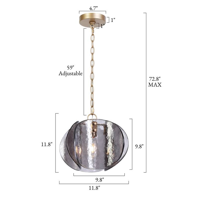 Modern 1-Light Smoky-gray Glass Pendant Light Art Deco Kitchen Island Light - D11.8" x H11.8"