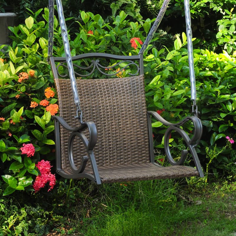 Valencia Resin Wicker Porch Swing - Antique Brown