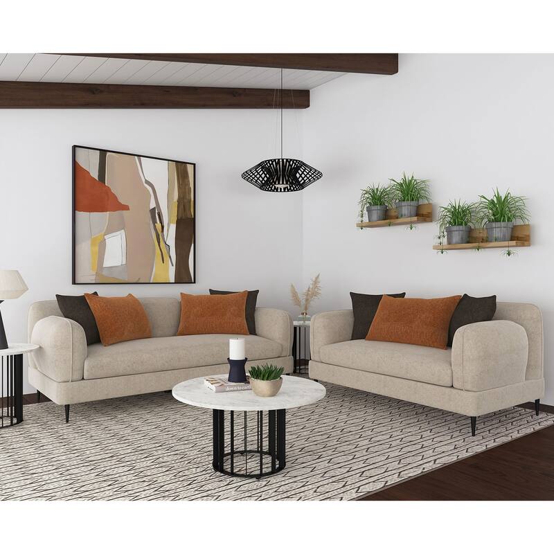2-piece Chenille Upholstered Sofa Set with Track Armrest in Latte