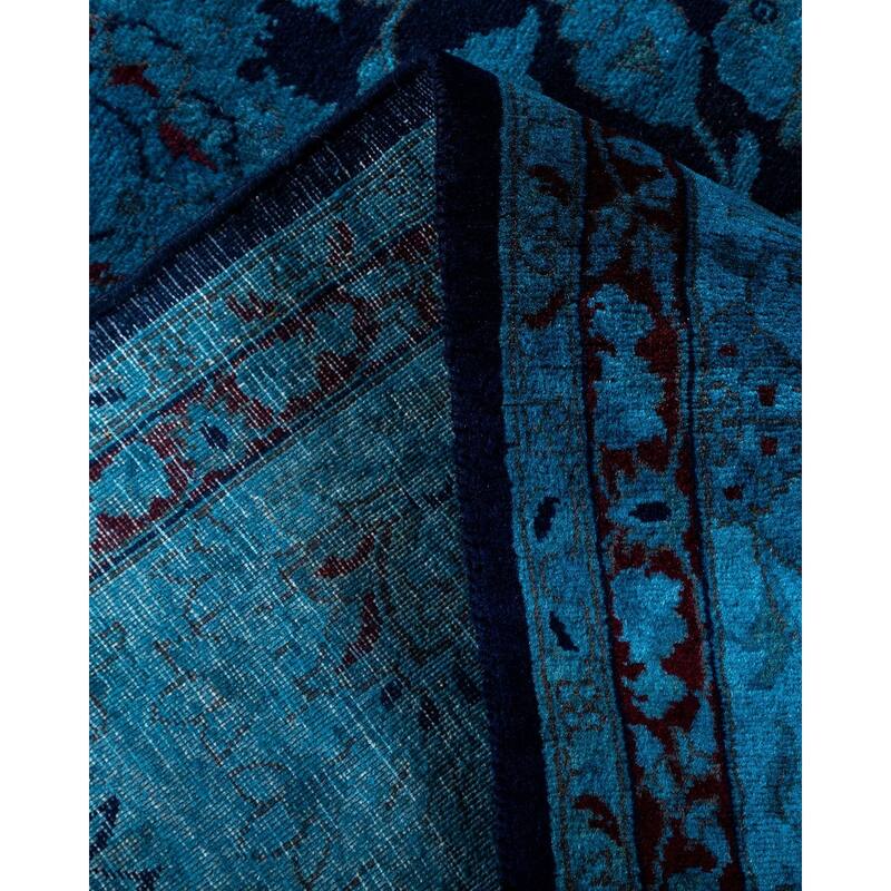 Overton Hand Knotted Wool Vintage Inspired Modern Contemporary Overdyed Navy Square Area Rug - 6' 1" x 6' 3"