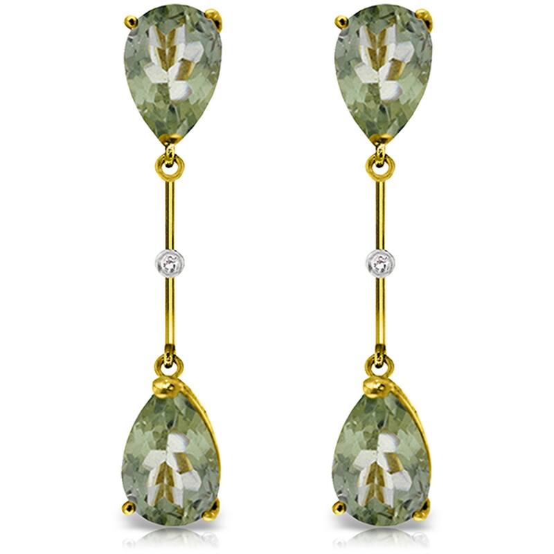 14K White Gold Diamonds & Green Amethysts Dangling Gemstone Earrings - Yellow
