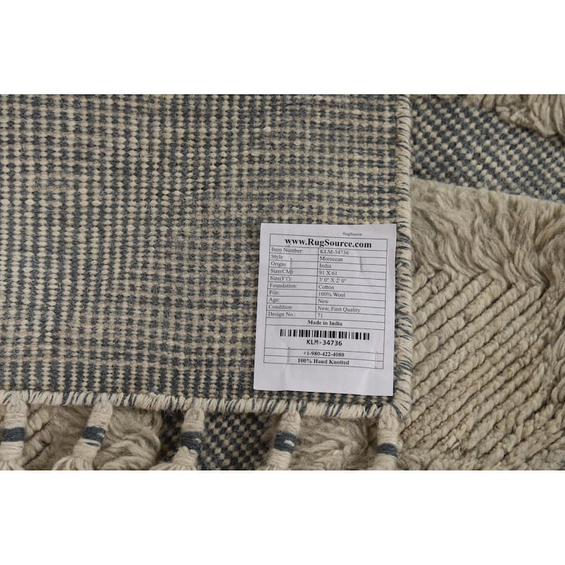 Moroccan Indian Rug Hand-Knotted Geometric Wool Carpet - 2'0"x 3'0"