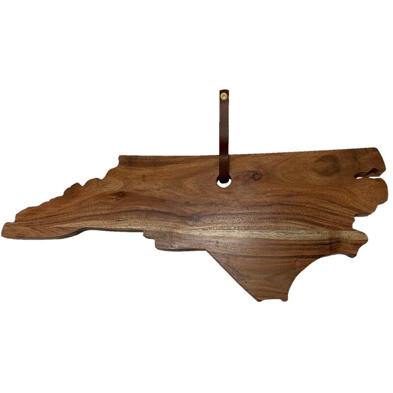 Acacia Wood "North Carolina" Cutting Board w/Leather belt - A - Natural