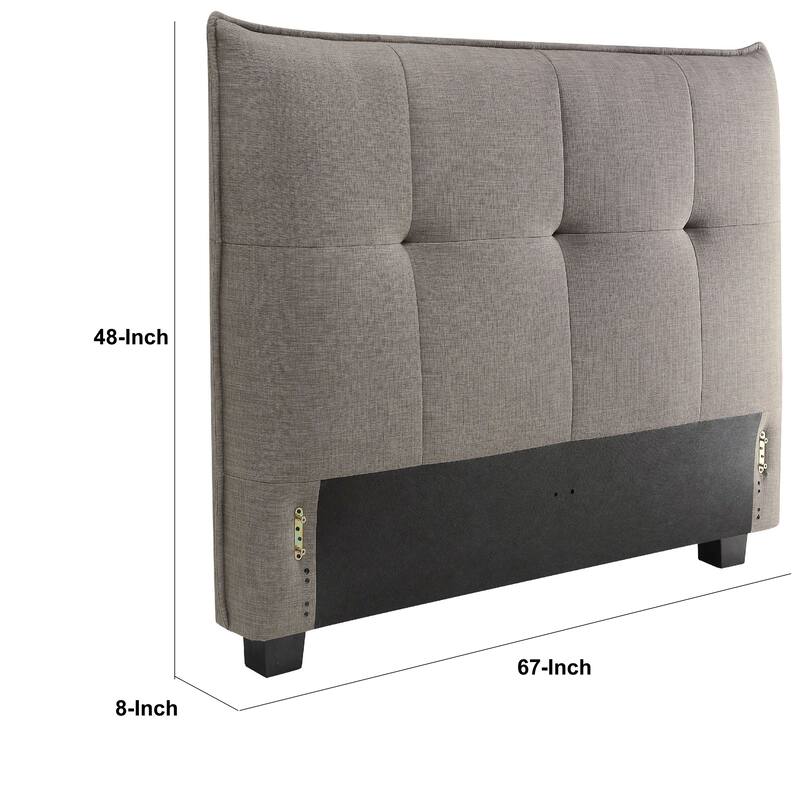 Amy Full Size Headboard, Knife Edges, Tufted Linen, Gray