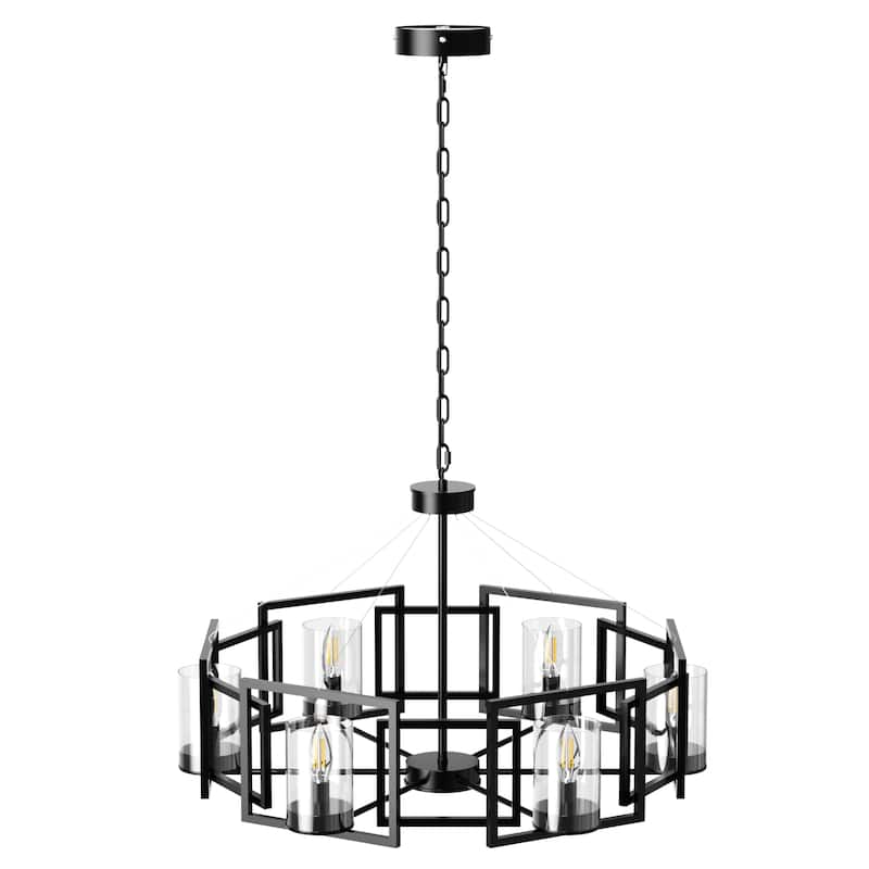 6-Light Geometric Shade Industrial Metal Chandeliers Dining Room Pendant Light - 29" Dia.