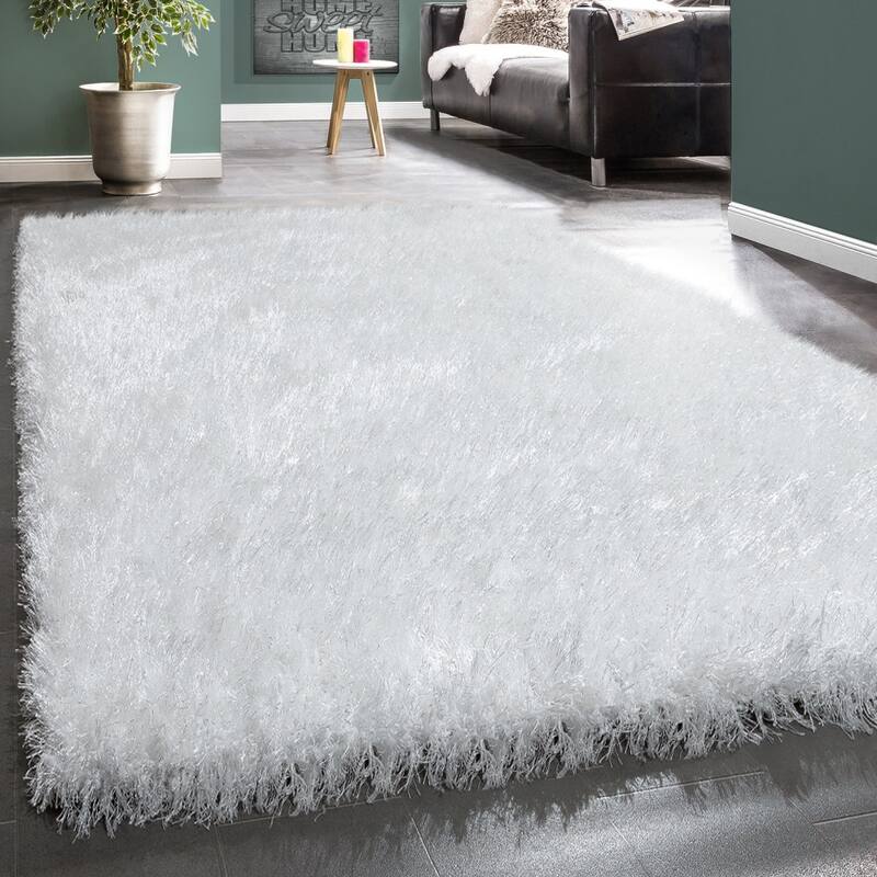 Soft Shag Rug For Bedroom & Living-Room Glossy Yarn - 5'3" x 7'7" - White