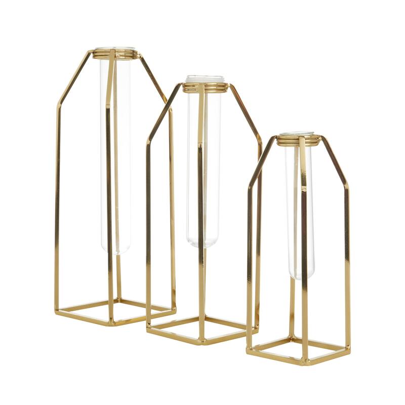 Stainless Steel Metal Test Tube Vase - Set of 3 Gold - CosmoLiving by Cosmopolitan - 5"W x 5"L x 13"H