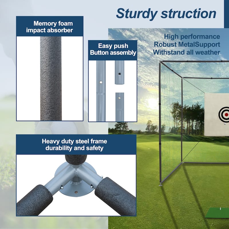 10X10FT Golf Practice Net Cage w/ Metal Frame Hitting Net Kit Indoor Outdoor