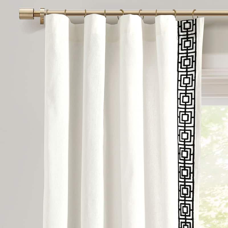Lush Decor Luxury Modern Square Embroidery Border Window Curtain Panels - 84" x 52" - White