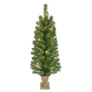 Puleo International Set of 2 Artificial Battery-Operated Pre-Lit Potted Christmas Trees