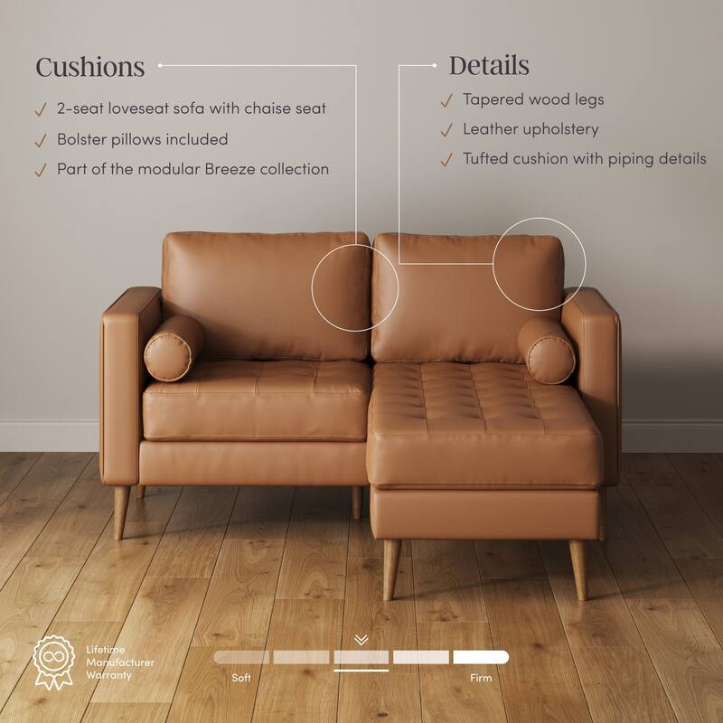 Breeze Mid Century Modern Sofa, Leather Couch with Tufted Cushion and Solid Wood Frame