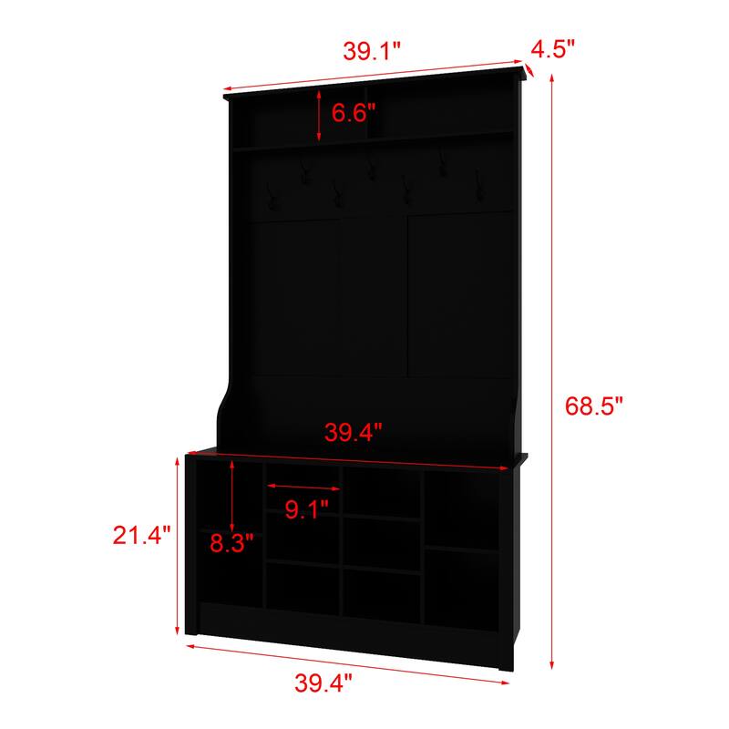 68.5inch Coat Rack Shoe Bench 4 in 1 Hall Tree Entryway Storage Bench