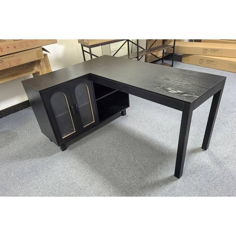59-Inch L Shaped Desk with Storage Cabinet, Corner Executive Desk