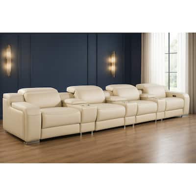 HomeRoots 169" Beige Italian Leather Reclining USB Sofa