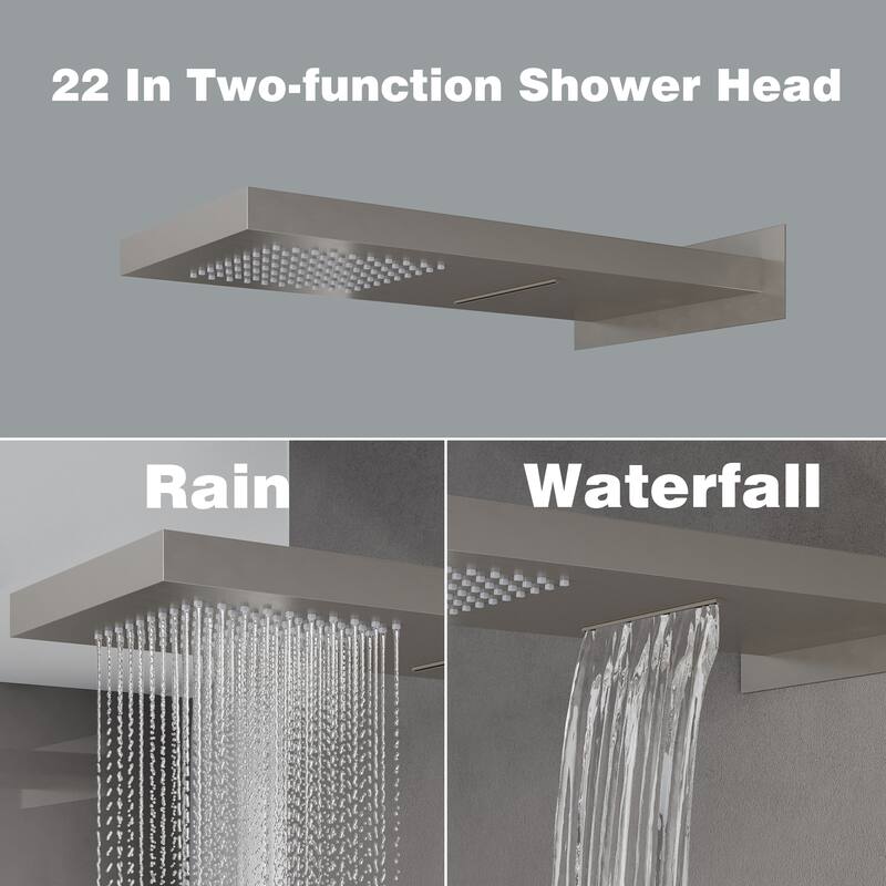 3-Function 22 in. Rectangle Wall Mount Rainfall Shower System With Hand shower(Valve Included)