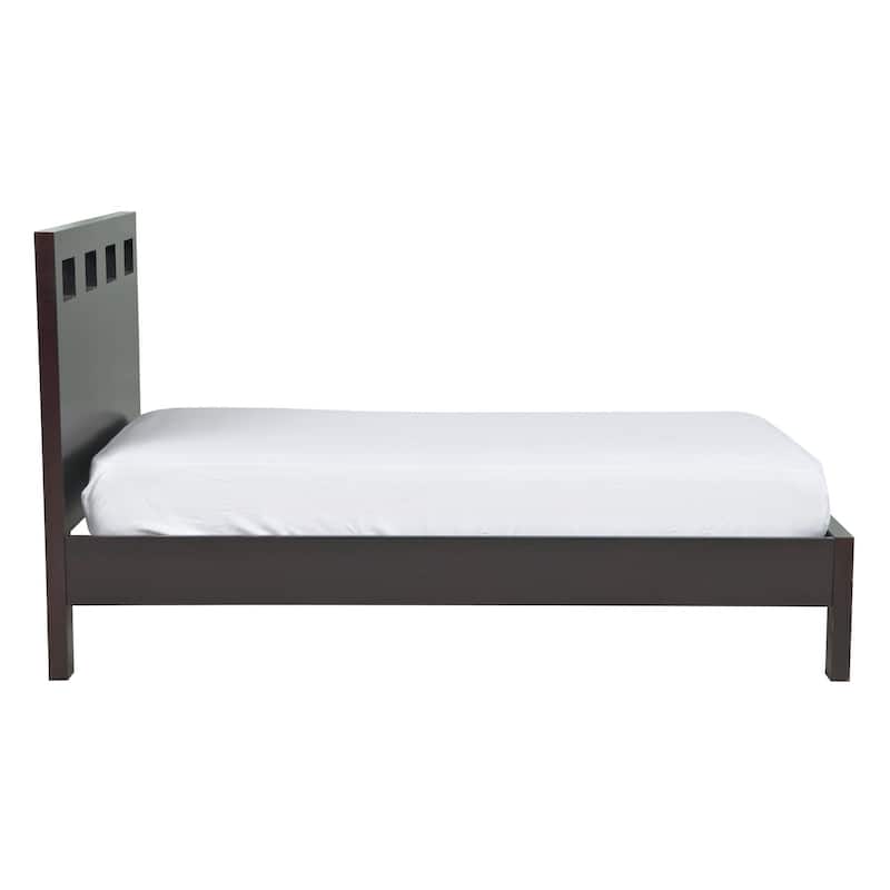 Yee Twin Size Platform Bed, Cut Out Panel Headboard, Espresso Brown Wood