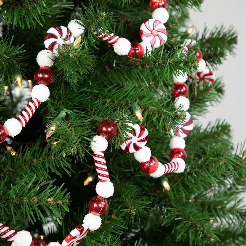 6' Red and White Frosted Peppermint Candy Christmas Garland Unlit