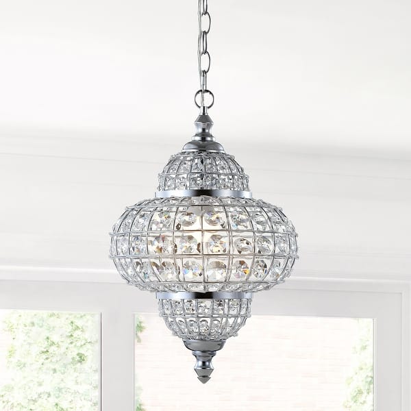 slide 2 of 15, Juliette 12" Crystal/Metal LED Chandelier Pendant, Chrome by JONATHAN Y Chrome