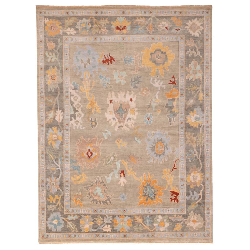 ECARPETGALLERY Hand-knotted Modern Oushak Sage Wool Rug - 9'1 x 12'0