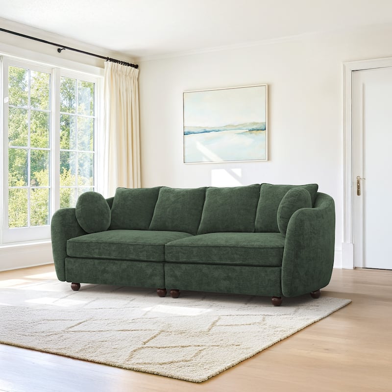 90.6 Inch 3-Seater Sofa Couch with 6 Pillows, Chenille Upholstered Living Room Sofa for Living Room Bedroom Apartment in White