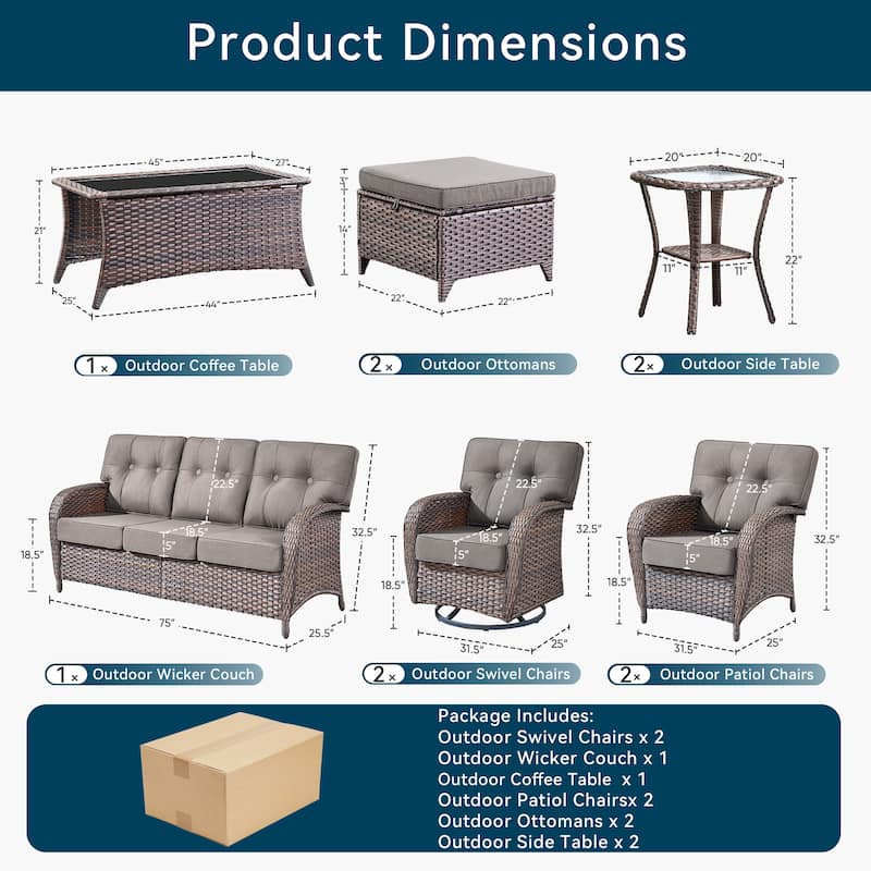 10 Pieces Pocassy Sofa Chairs Ottoman with Swivel Chairs