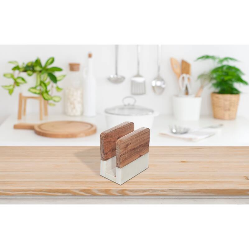 White Marble & Wooden Napkin Holder