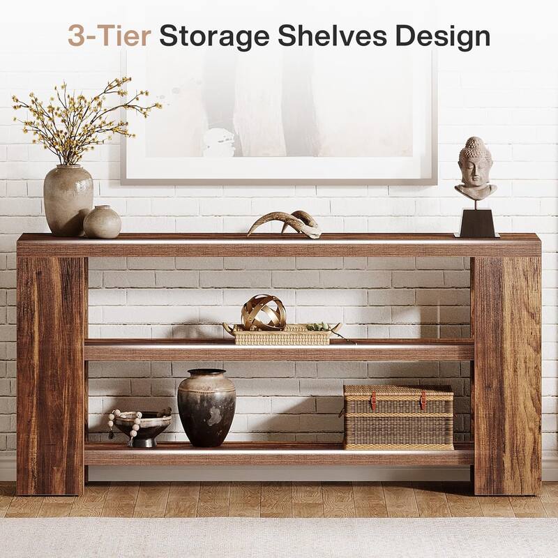 70.9 Inches Extra Long Console Table, Farmhouse 3-Tier Entry Foyer Table