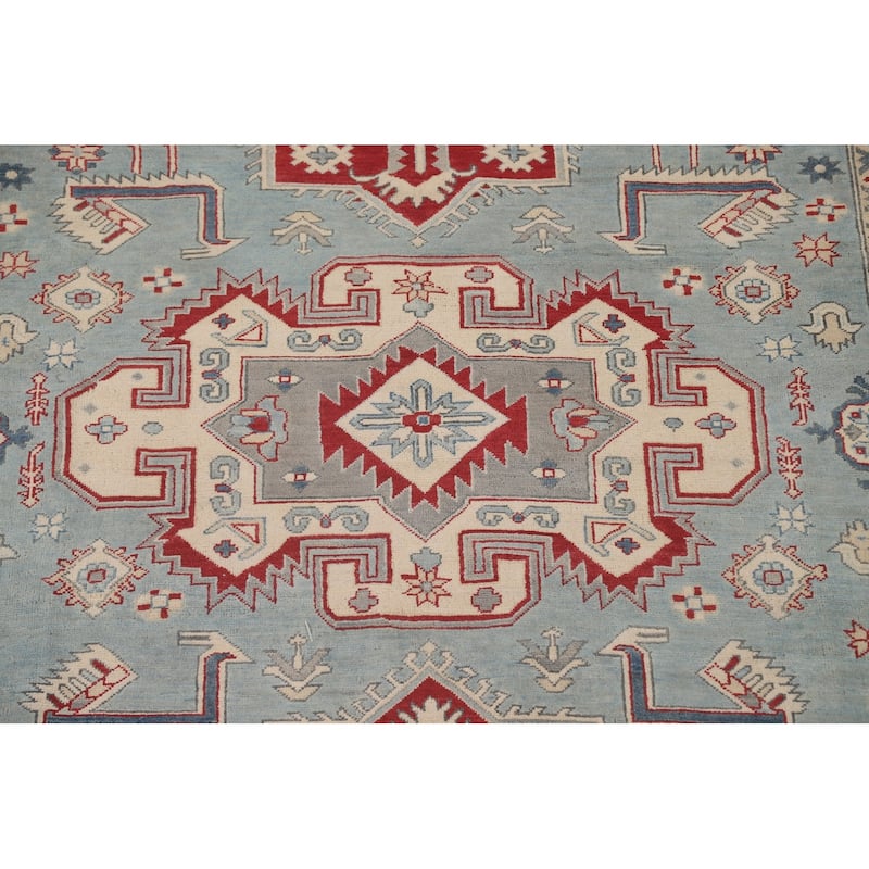 Light Blue Kazak Area Rug Handmade Traditional Wool Carpet - 6'9" x 9'2"