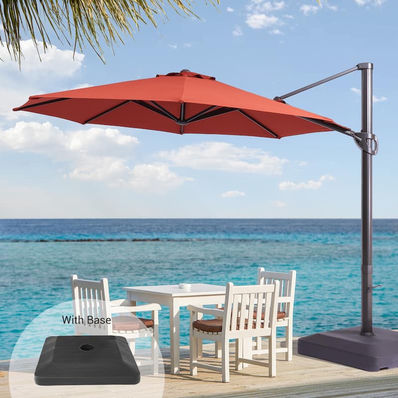 LIVOOSUN Outdoor Cantilever Offset Patio 11Ft Aluminum Umbrella w/Base - KellyRed