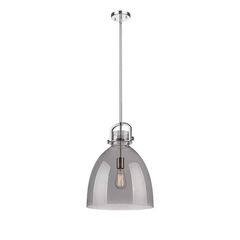 Innovations Lighting Newton Bell - 1 Light 14" Stem Hung Pendant - Polished Nickel/Light Smoke