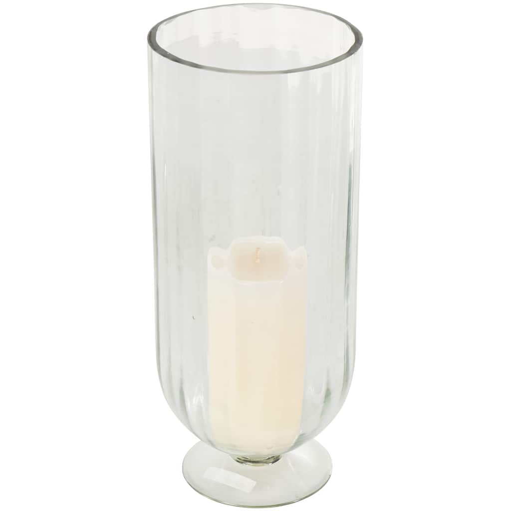 Glass Ribbed Fluted Candle Holder with Elevated Base - Clear - Roche River Decor - 6"W x 6"L x 14"H