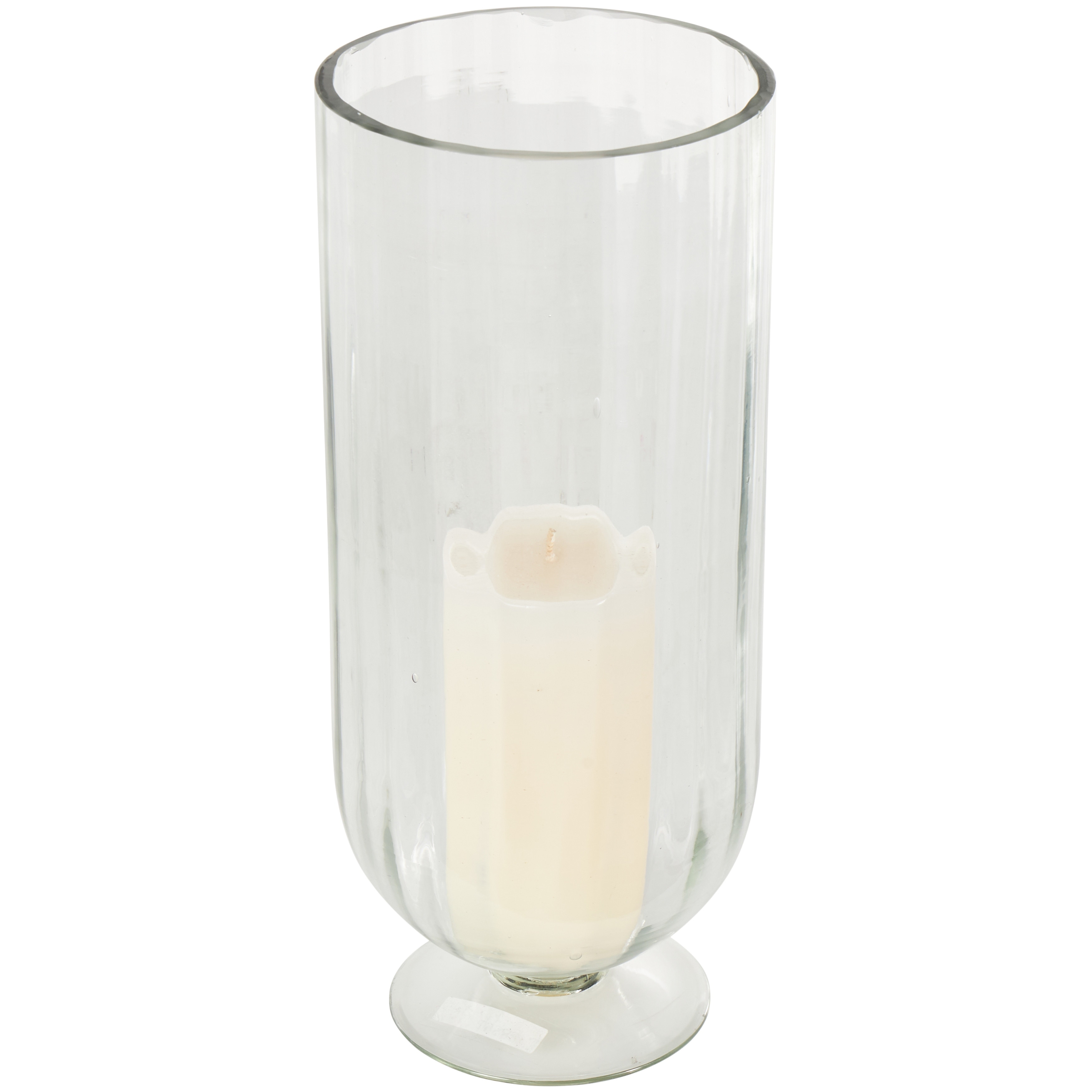 Roche River Decor - Glass Ribbed Fluted Candle Holder with Elevated Base - Clear - 6"W x 6"L x 14"H