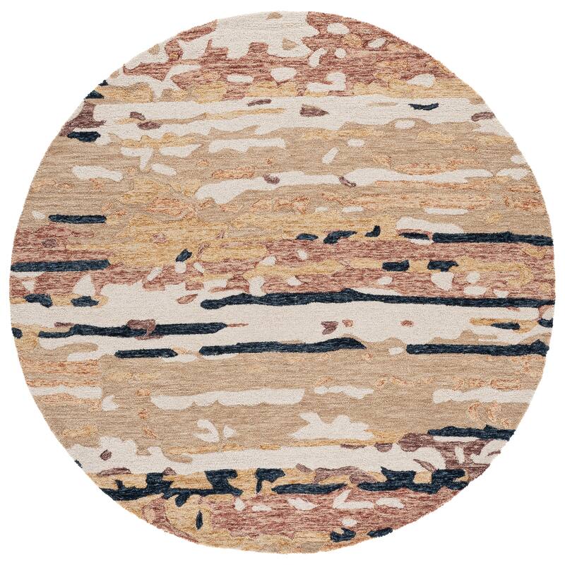 SAFAVIEH Handmade Ebony Sergeja Wool Rug - 6' Round - Beige/Rust