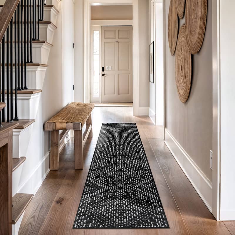 Black Ivory Tribal Pattern Stylish and Durable Area Rug - Black - 2' 3" x 12'
