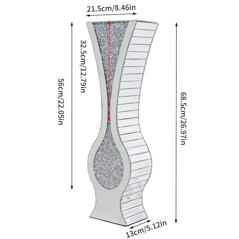 Silver 27" Tall Mirrored Vase Crushed Diamond Floor Vase Pampas Faux Flower Vase Glam Decor