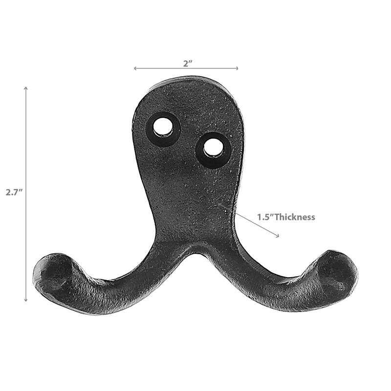 Double Prong Iron Hook Black - Set of 3