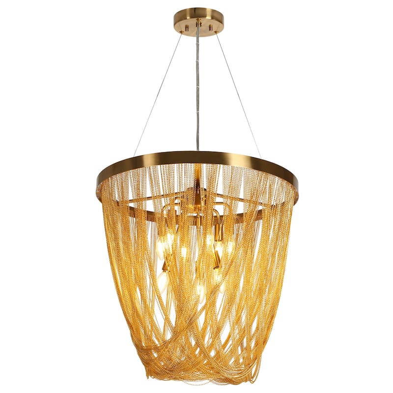 Mid-Century Modern Gold 9-Light Chandelier Empire Aluminum Fringe Design