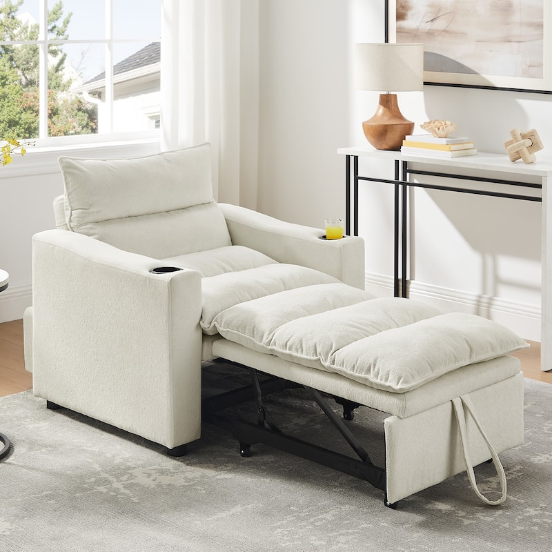 3-in-1 Convertible Sleeper Sofa Chair Bed, Sofa Chair with Adjustable Backrest, Pullout Sofa Bed with Cup Holder