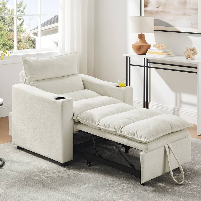 Anmytek 3-in-1 Multifunctional Convertible Sleeper Chair - Adjustable Pullout Sofa Bed with Modern Velvet Fabric - Beige